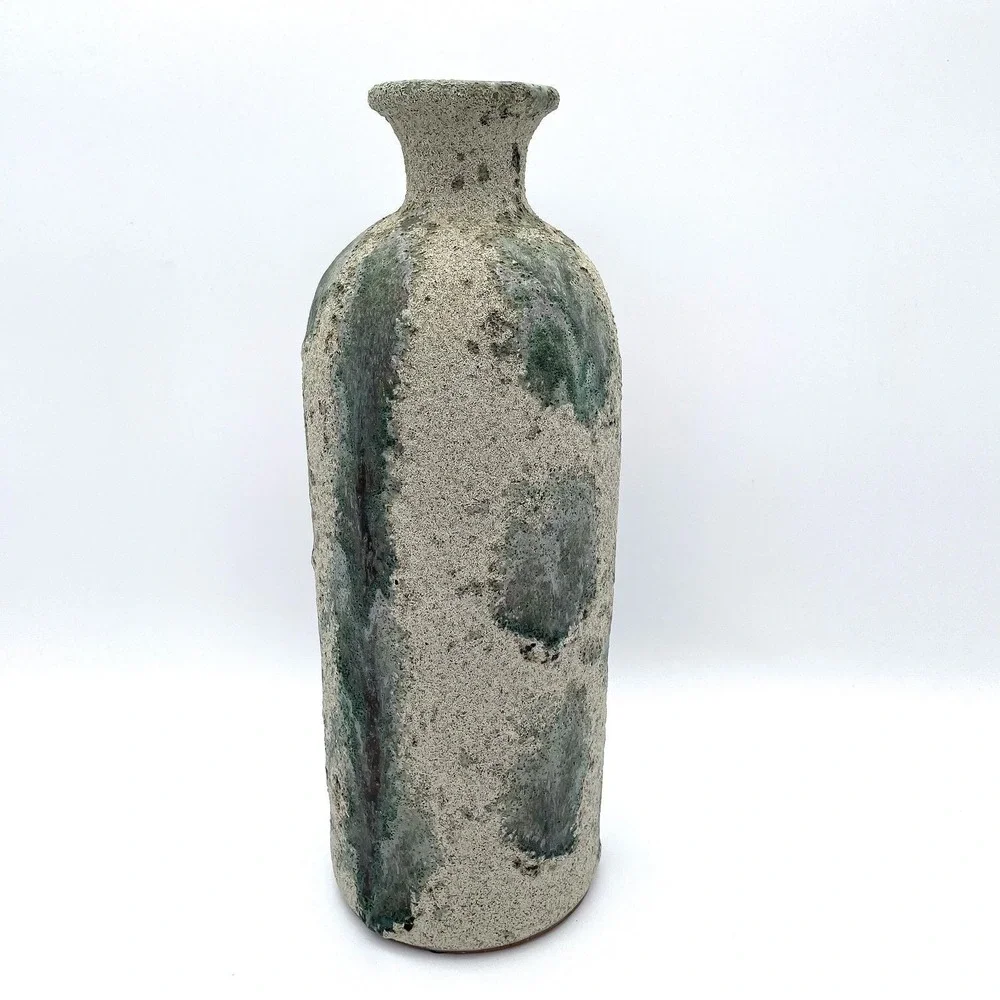 Vintage Studio Pottery Ceramic Vase Brutalist Lava Glaze Hand-Thrown 12.5